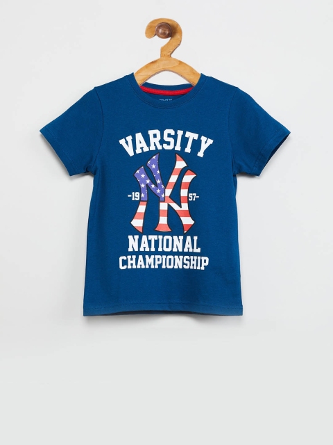 

max Boys Blue Printed Round Neck T-shirt