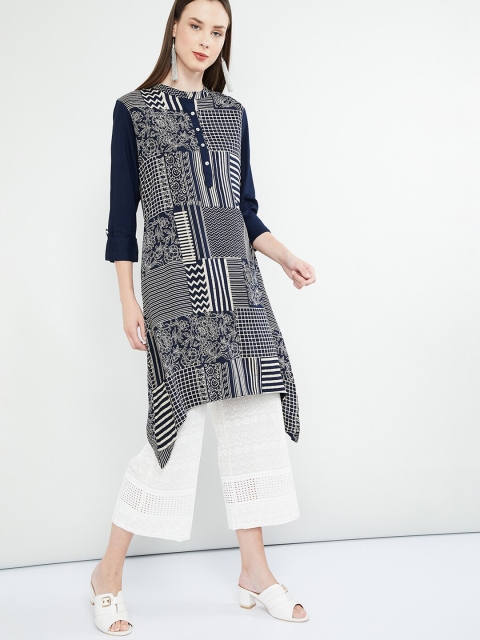 

max Women Blue Printed A-Line Kurta
