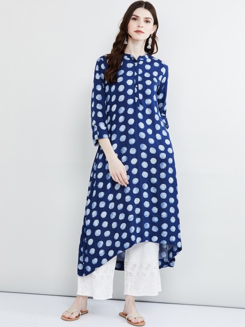 

max Women Blue & Off-White Printed Straight Kurta