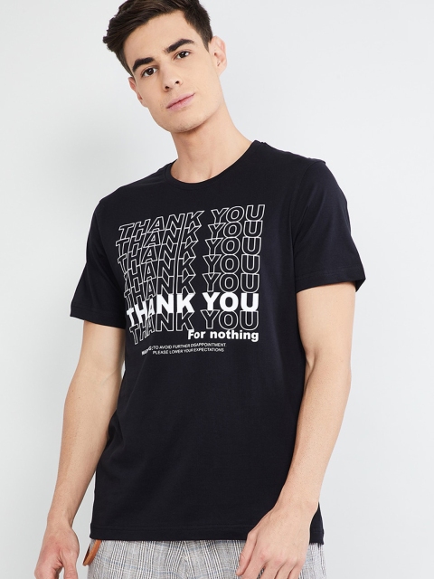 max Men Black Printed Round Neck T-shirt