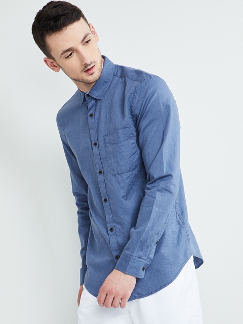 

max Men Blue Regular Fit Solid Casual Shirt