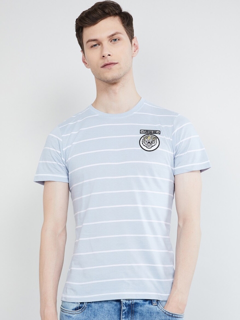 max Men Blue Striped Scoop Neck T-shirt