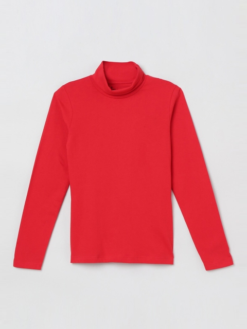 

max Girls Red Solid High Neck T-shirt