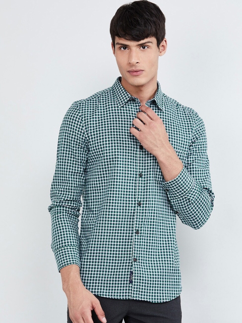 

max Men Green & Grey Regular Fit Checked Casual Shirt