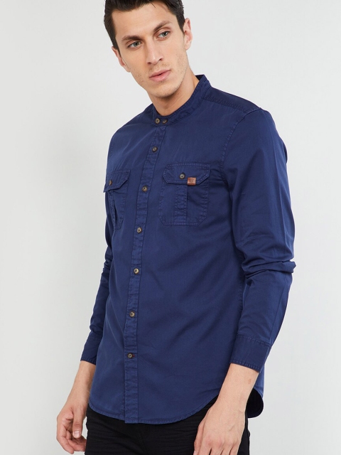

max Men Navy Blue Slim Fit Solid Casual Shirt
