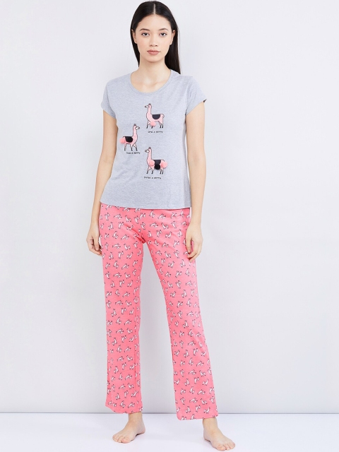 

max Women Grey & Pink Printed Night suit