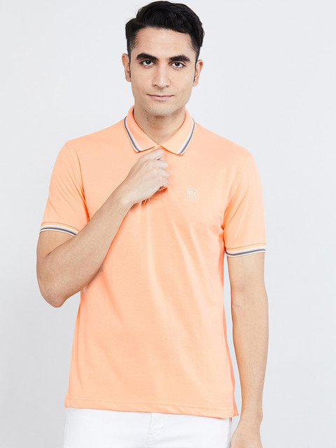 

max Men Peach-Coloured Solid Polo Collar T-shirt