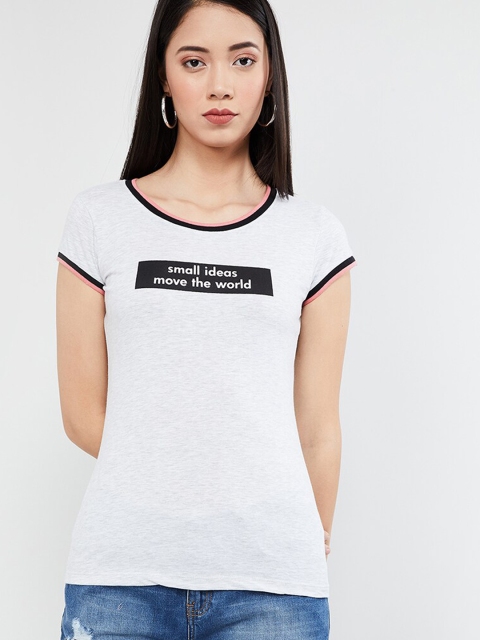 

max Women Grey Printed Round Neck T-shirt