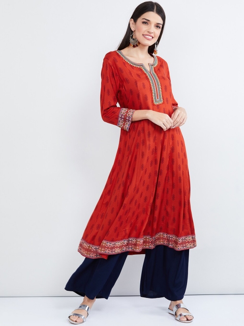 

max Women Rust Printed A-Line Kurta
