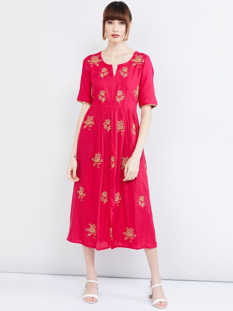 

max Women Pink Embroidered Fit & Flare Dress