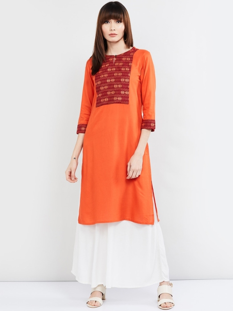 

max Women Orange & Maroon Yoke Design Straight Kurta