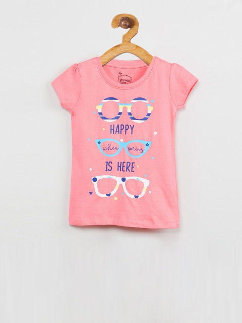 

max Girls Pink Printed Round Neck T-shirt