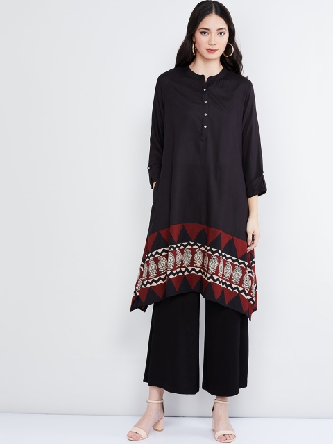 

max Women Black & Red Printed A-Line Kurta