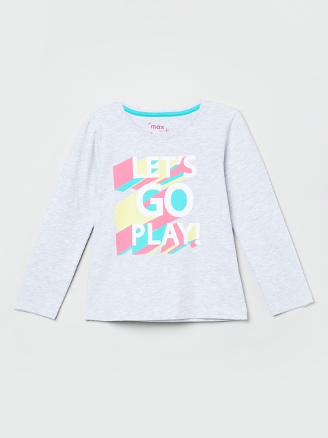 

max Girls Grey Melange Printed Pure Cotton Top