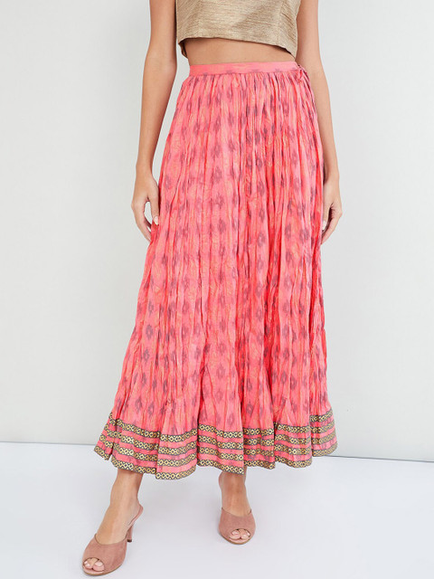 

max Women Pink Printed Flared Maxi Skirt