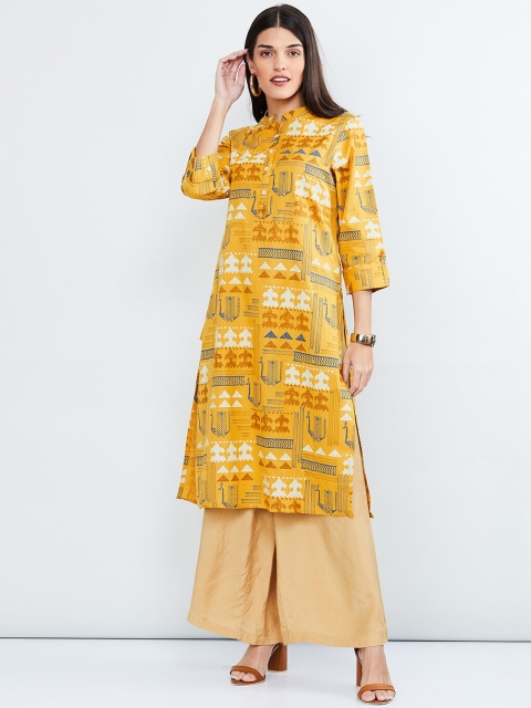 

max Women Yellow Printed Straight Kurta