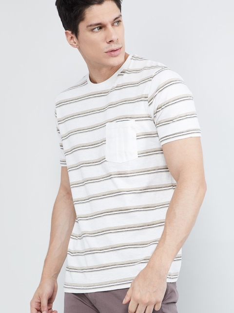 max Men Off-White Striped Round Neck T-shirt
