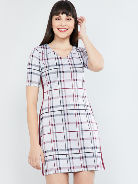 

max Women Off-White Checked Sheath Dress