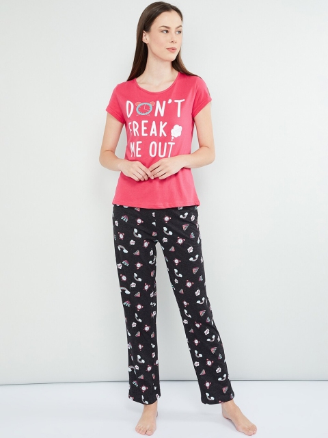 

max Women Pink & Black Printed Night suit