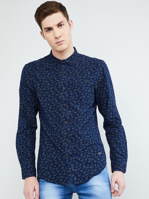 

max Men Navy Blue Slim Fit Printed Casual Shirt