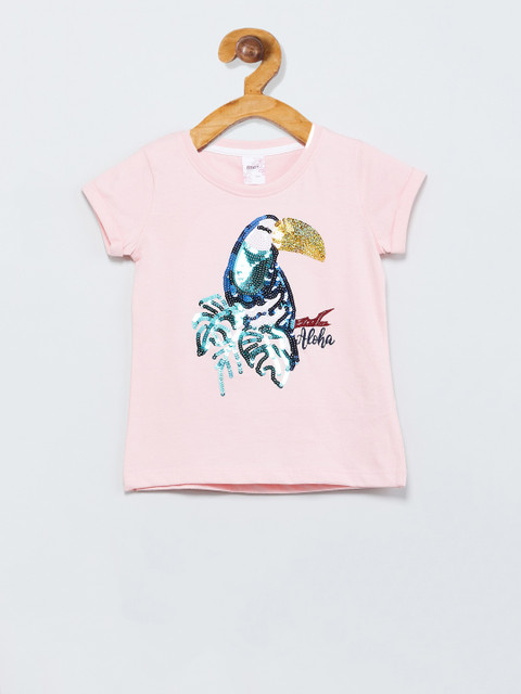 

max Girls Pink Printed Round Neck T-shirt