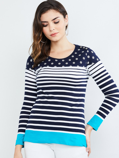 

max Women Navy Blue Striped Top