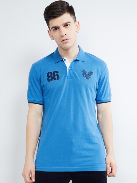 

max Men Blue Printed Polo Collar T-shirt