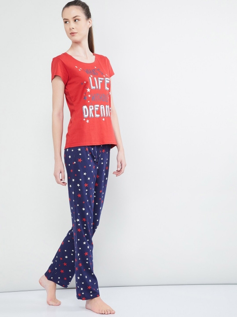 

max Women Red & Navy Blue Printed Night Suit