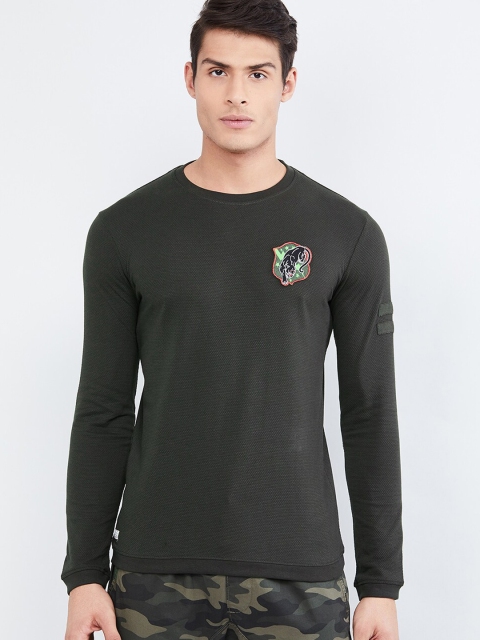 max Men Green Solid Round Neck T-shirt