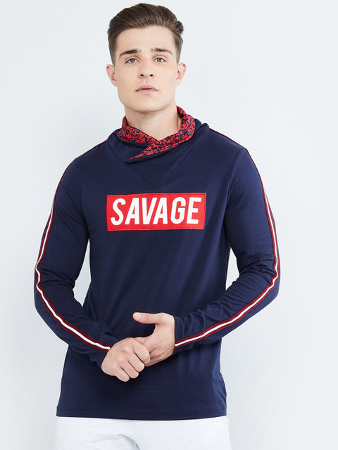 

max Men Blue Printed Cowl Neck T-shirt