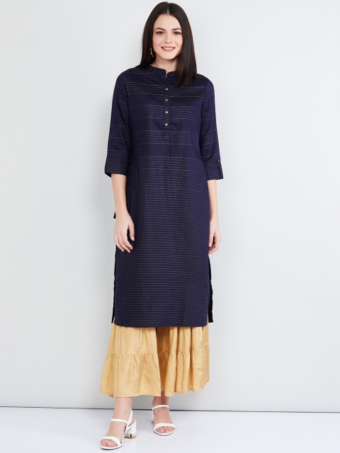 

max Women Navy Blue Striped Straight Kurta