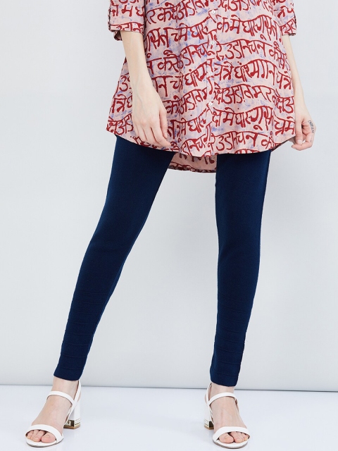 

max Women Navy Blue Solid Ankle-Length Leggings