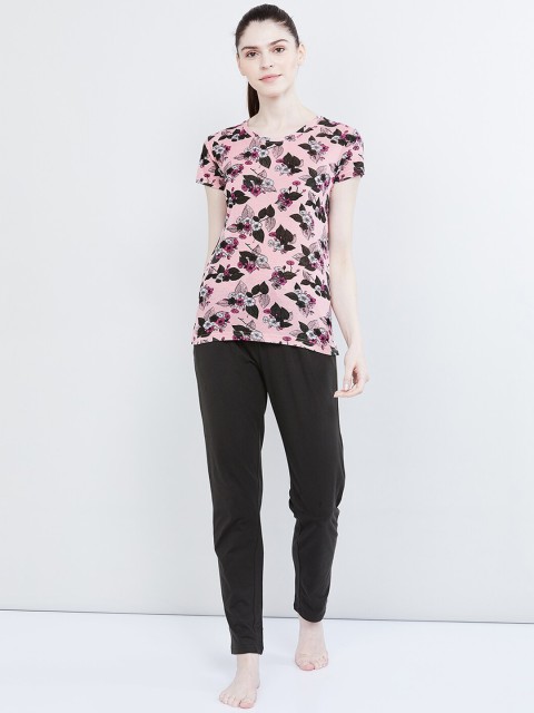 

max Women Pink & Black Printed Night suit