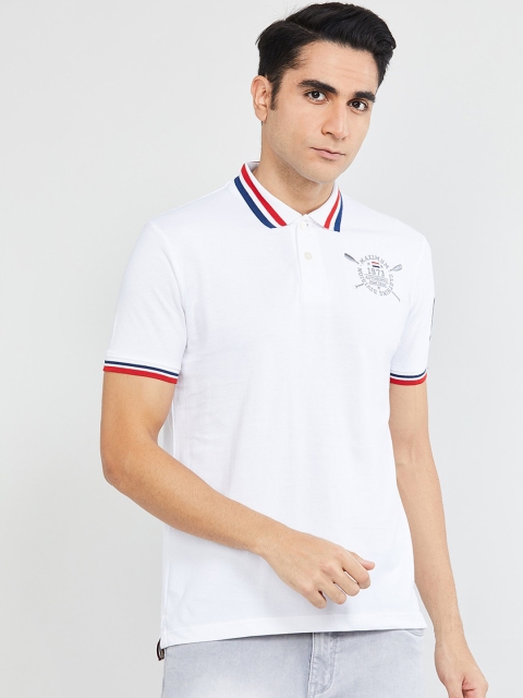 

max Men White Solid Polo Collar T-shirt