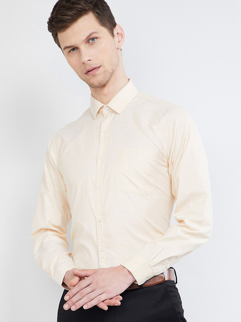 

max Men Beige Regular Fit Solid Formal Shirt