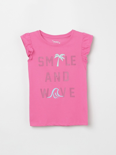 max Girls Pink Printed Round Neck T-shirt