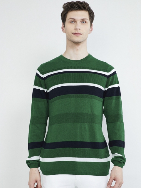 

max Men Green Striped Round Neck T-shirt