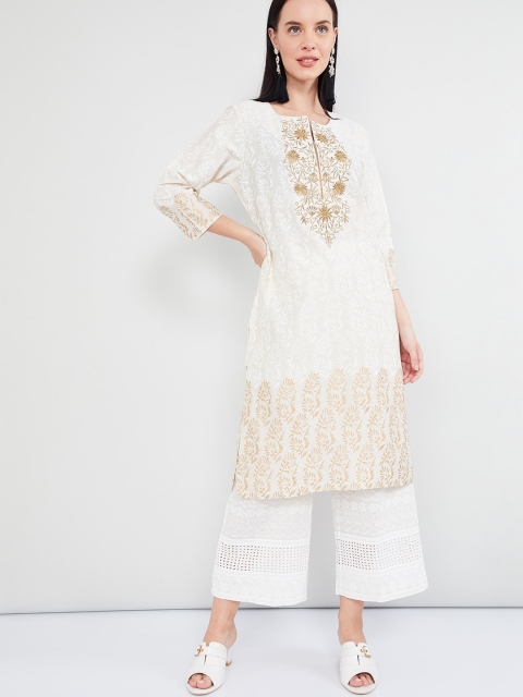 

max Women Off-White Printed Straight Kurta