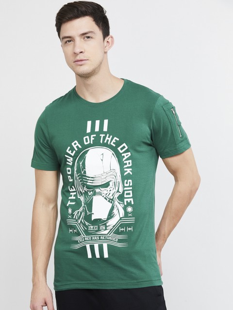 

max Men Green Star Wars Printed Round Neck T-shirt