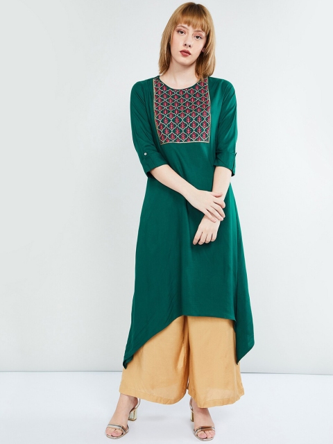 

max Women Green Yoke Design Straight Kurta