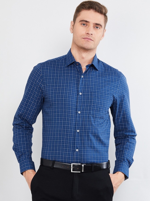 

max Men Blue Slim Fit Checked Formal Shirt