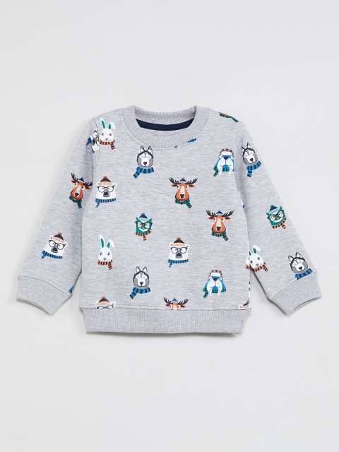 

max Boys Grey Melange Printed Sweatshirt