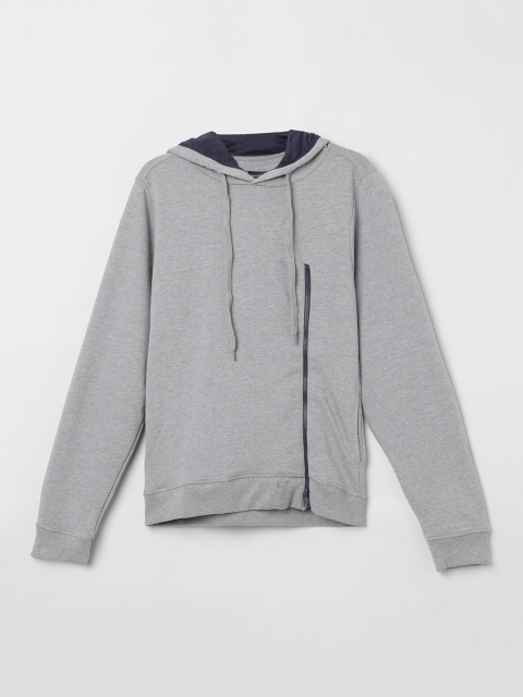 

max Boys Grey Solid Hooded Sweatshirt