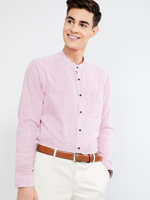 

max Men Red & White Slim Fit Checked Formal Shirt