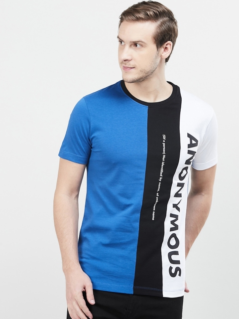 

max Men Blue & White Printed Round Neck T-shirt
