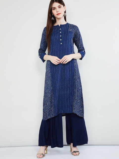 

max Women Navy Blue Printed A-Line Kurta