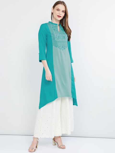 

max Women Blue Yoke Design Straight Kurta