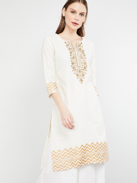 

max Women Off-White Embroidered Straight Kurta