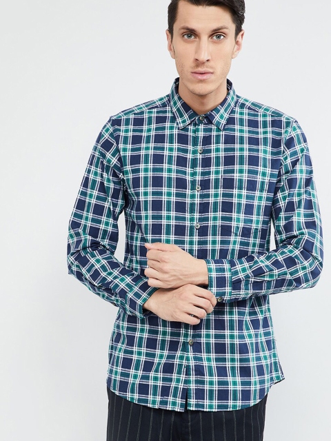 

max Men Blue & Green Slim Fit Checked Casual Shirt