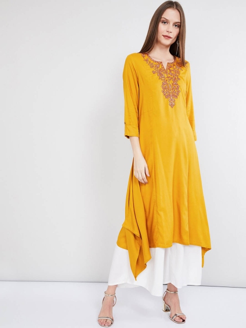 

max Women Yellow Yoke Design A-Line Kurta